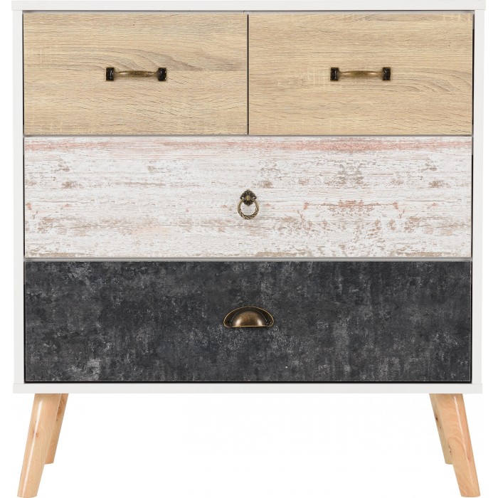 Nordic 2+2 Drawer Chest - White/Distressed Effect