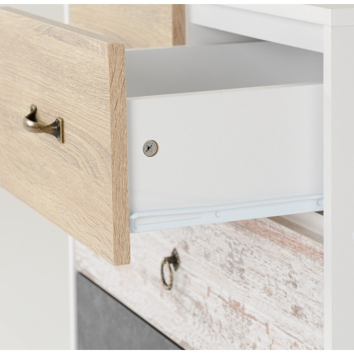 Nordic 2+2 Drawer Chest - White/Distressed Effect
