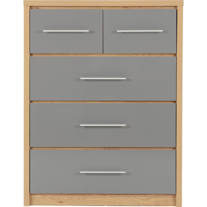 Seville 3+2 Drawer Chest - Grey Gloss/Light Oak