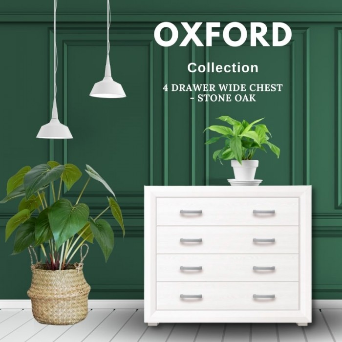 Oxford 4 Drawer Wide Chest - Stone Oak