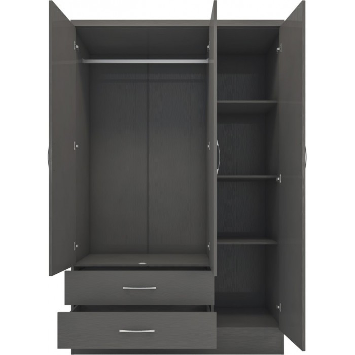 Nevada 3 Door 2 Drawer Wardrobe Bedroom Set - 3D Effect Grey