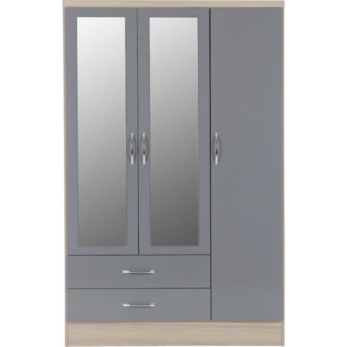 Nevada 3 Door 2 Drawer Wardrobe Wardrobe Bedroom Set - Grey Gloss