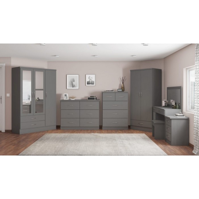Nevada 2 Door 1 Drawer Wardrobe Bedroom Set - 3D Effect Grey