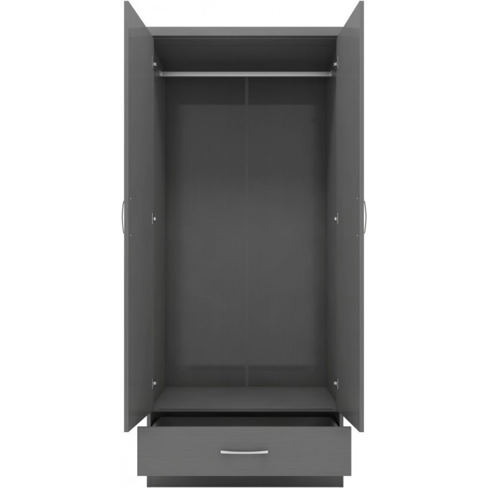 Nevada 2 Door 1 Drawer Wardrobe Bedroom Set - 3D Effect Grey