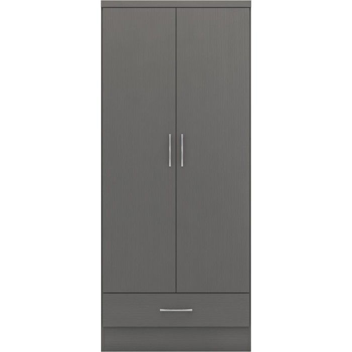 Nevada 2 Door 1 Drawer Wardrobe Bedroom Set - 3D Effect Grey