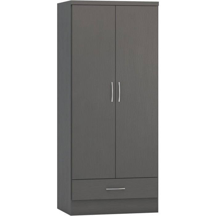 Nevada 2 Door 1 Drawer Wardrobe Bedroom Set - 3D Effect Grey