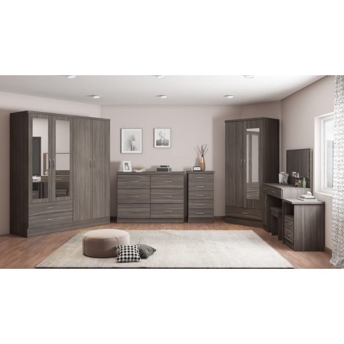 Nevada 2 Door 1 Drawer Wardrobe Bedroom Set - Black Wood Grain