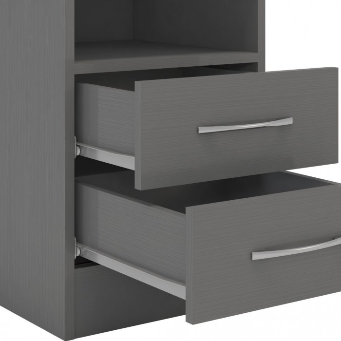 Nevada 2 Drawer Bedside Cabinet - 3D Effect Grey