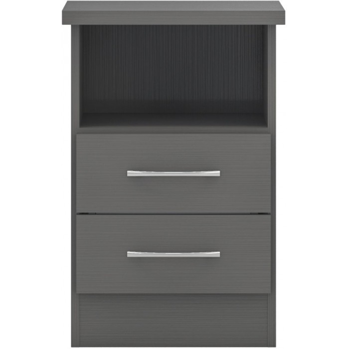 Nevada 2 Drawer Bedside Cabinet - 3D Effect Grey