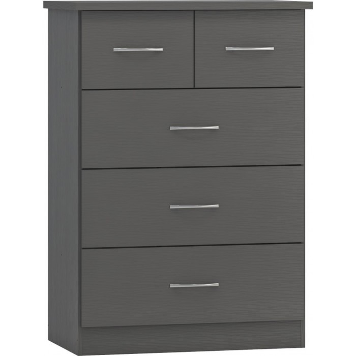 Nevada 3+2 Drawer Chest - 3D Effect Grey