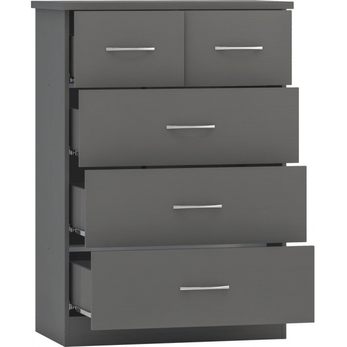 Nevada 3+2 Drawer Chest - 3D Effect Grey