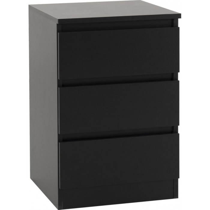 Malvern 3 Drawer Bedside Cabinet - Black