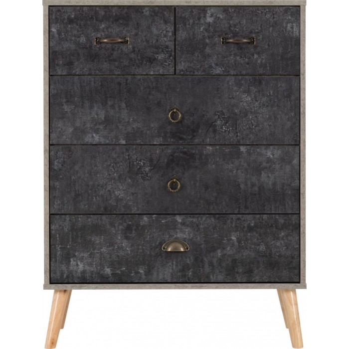Nordic 3+2 Drawer Chest - Grey/Charcoal Concrete