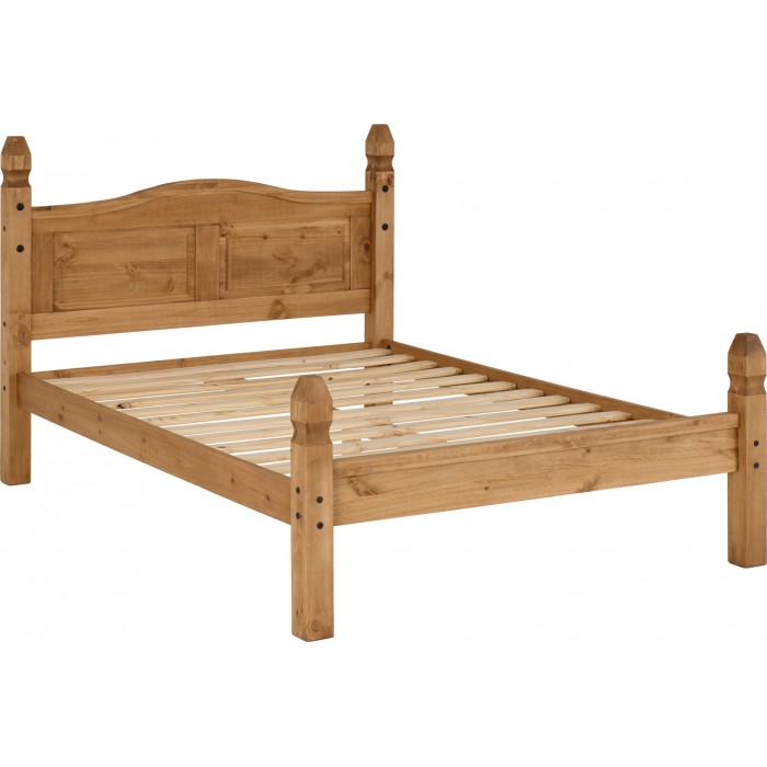 Corona 4FT6 Low End Bedframe - Distressed Waxed Pine