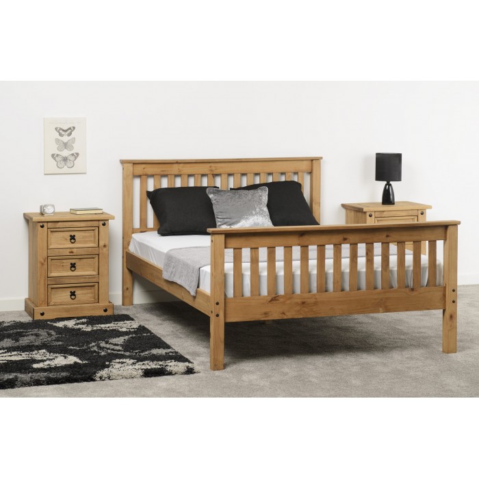 Monaco 5ft High End Bedframe - Distressed Waxed Pine