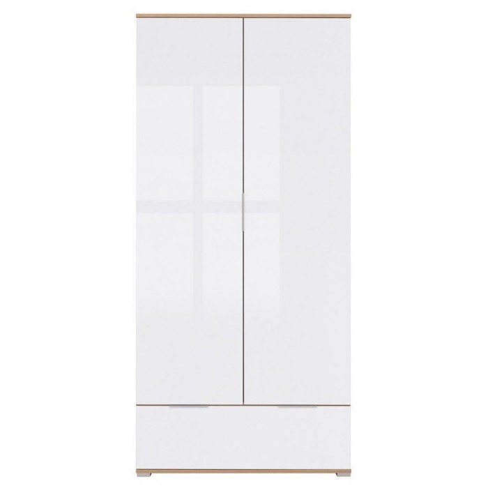 Cheshire 2 Door 1 Drawer Wardrobe - Tacho Oak/White Gloss