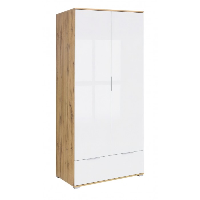 Cheshire 2 Door 1 Drawer Wardrobe - Tacho Oak/White Gloss