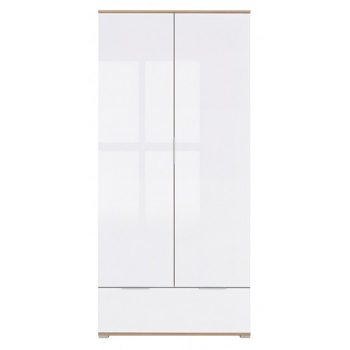 Cheshire 2 Door 1 Drawer Wardrobe - Tacho Oak/White Gloss