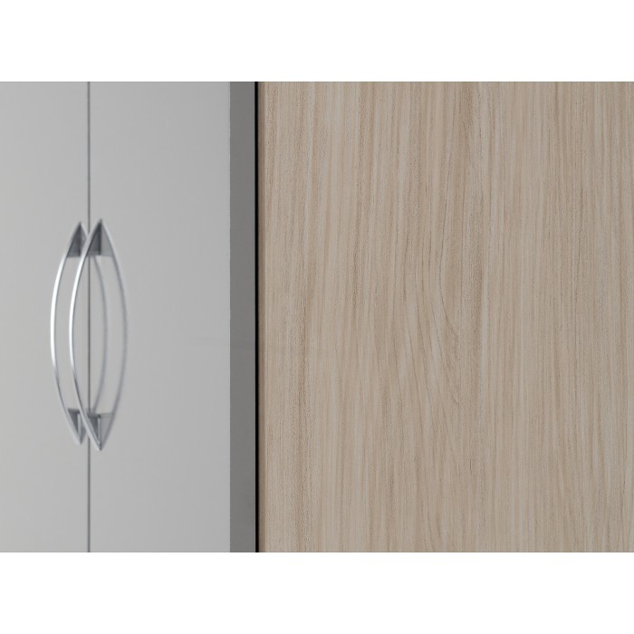 Nevada 2 Door 1 Drawer Wardrobe - Grey Gloss/Light Oak