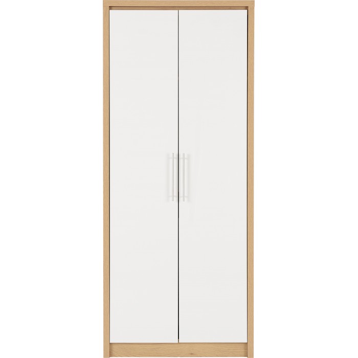 Seville 2 Door Wardrobe - White Gloss/Light Oak