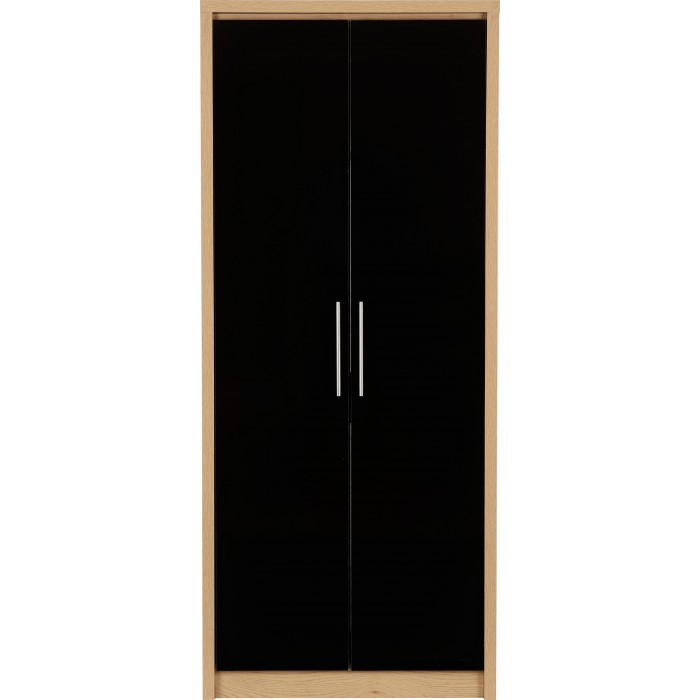 Seville 2 Door Wardrobe - Black Gloss/Light Oak