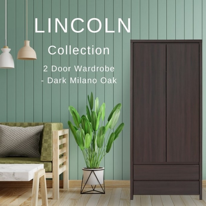 Lincoln 2 Door 2 Drawer Wardrobe - Dark Milano Oak