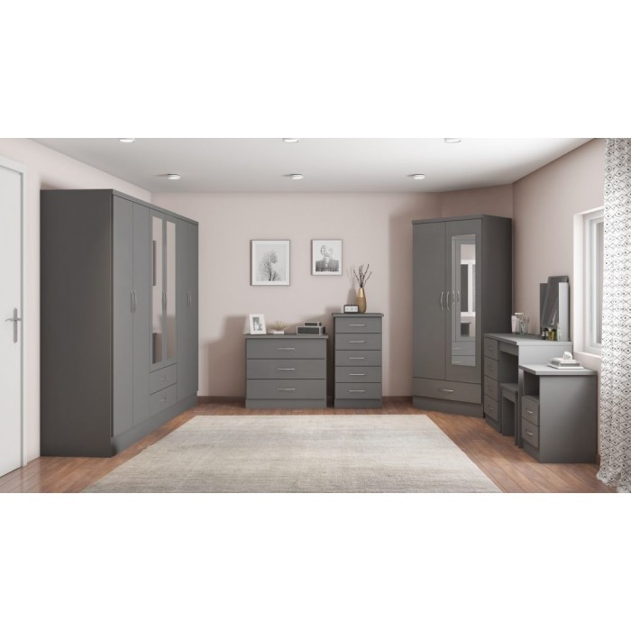Nevada Mirrored 2 Door Wardrobe - 3D Effect Grey