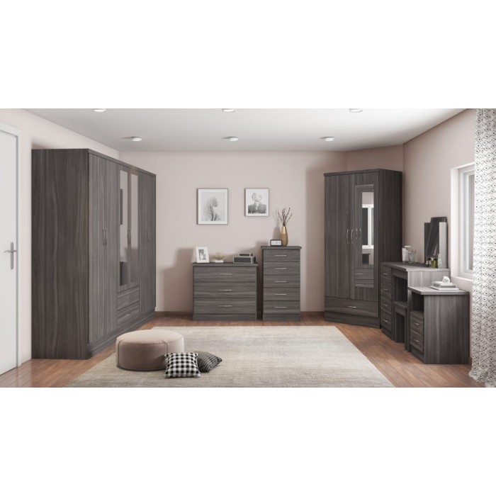 Nevada Mirrored 2 Door Wardrobe - Black Wood Grain