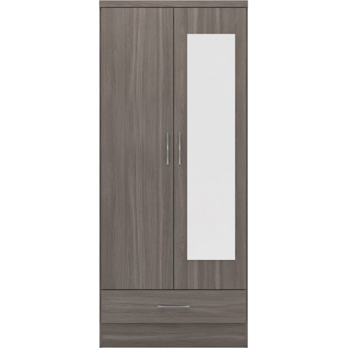 Nevada Mirrored 2 Door Wardrobe - Black Wood Grain