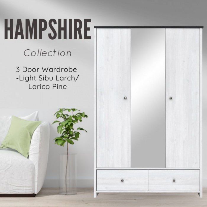 Hampshire 3 Door 2 Drawer Wardrobe - Light Sibu Larch/Larico Pine