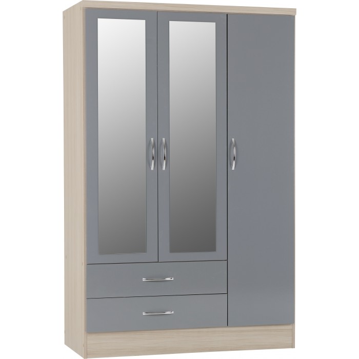 Nevada 3 Door 2 Drawer Wardrobe - Grey Gloss/Light Oak
