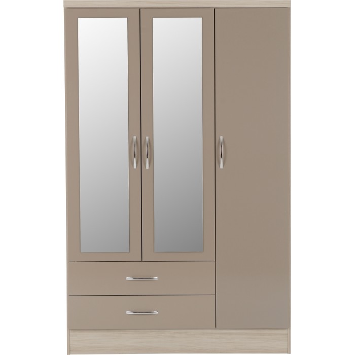 Nevada 3 Door 2 Drawer Wardrobe - Oyster Gloss/Light Oak