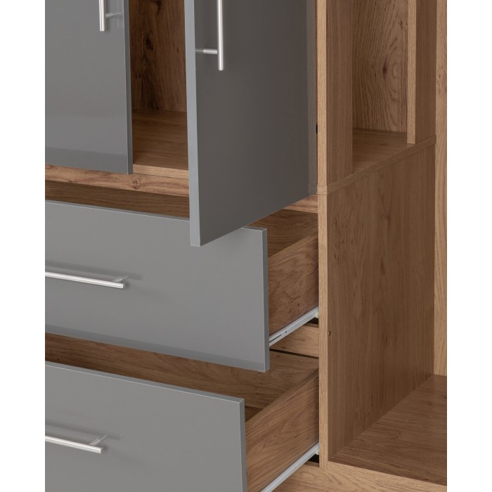 Seville 4 Door 2 Drawer Wardrobe - Grey Gloss/Light Oak