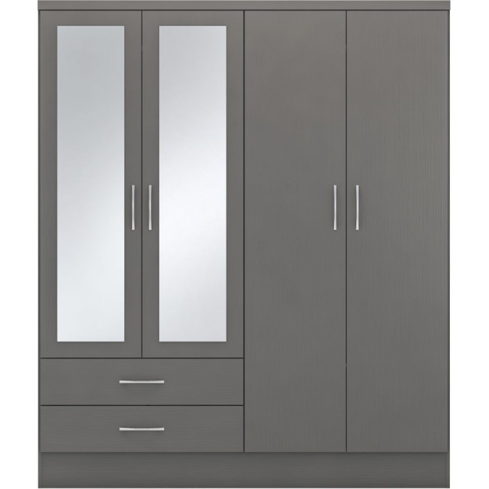 Nevada 4 Door 2 Drawer Wardrobe - 3D Effect Grey