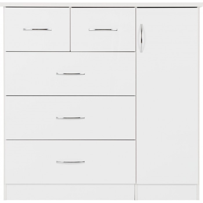 Nevada 5 Drawer Low Wardrobe - White Gloss