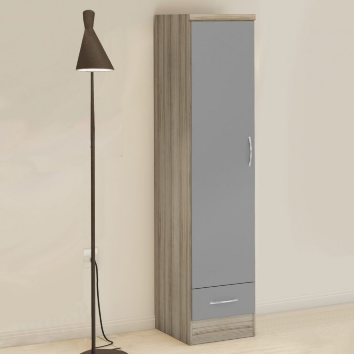 Nevada 1 Door 1 Drawer Wardrobe - Grey Gloss/Light Oak