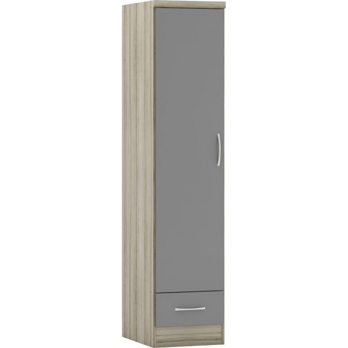 Nevada 1 Door 1 Drawer Wardrobe - Grey Gloss/Light Oak