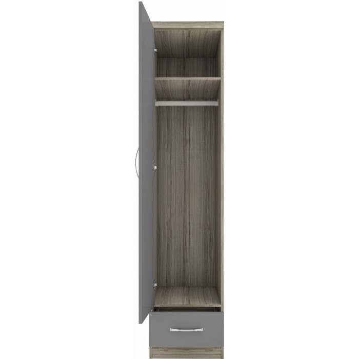 Nevada 1 Door 1 Drawer Wardrobe - Grey Gloss/Light Oak