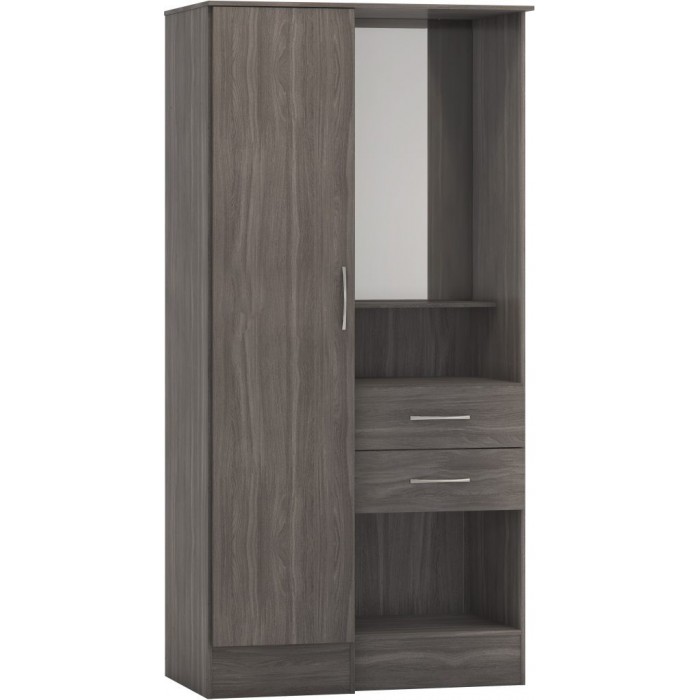 Nevada Vanity 1 Door Wardrobe - Black Wood Grain