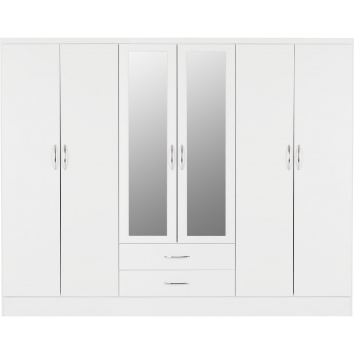 Nevada 6 Door 2 Drawer Wardrobe - White Gloss
